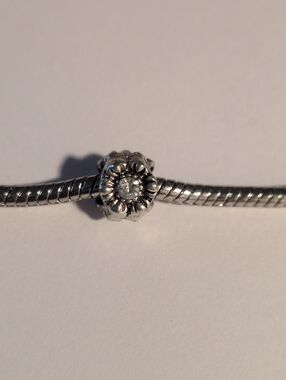 Silver Flower Charm with Clear Crystal Charm for Pandora Style Bracelet